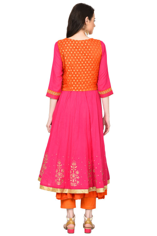 Pink Kalidar Viscose Kurta image number 3